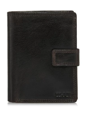 Brązowy lakierowany skórzany portfel męski OCHNIK