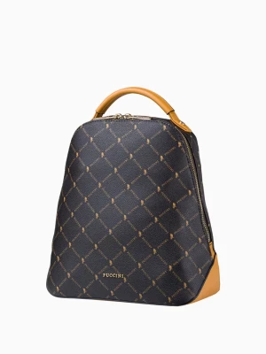 Brązowy logowany plecak damski ze skóry ekologicznej Puccini