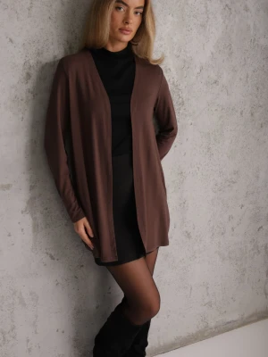 Brązowy Niezapinany Kardigan z Bawełny w Stylu Basic Kireal By Swan