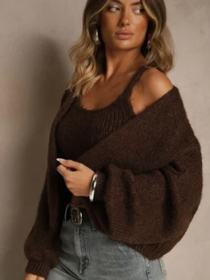 Brązowy Niezapinany Kardigan z Wełną i Wiskozą z Dołączonym Topem Belvane jumelle