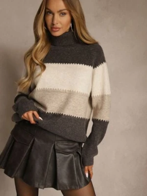 Brązowy Oversizowy Golf z Dodatkiem Kaszmiru w Szerokie Paski Nemeana