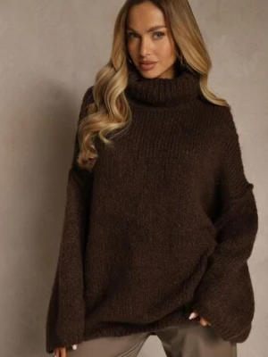 Brązowy Oversizowy Golf z Dodatkiem Wełny i Wiskozy Tenafera