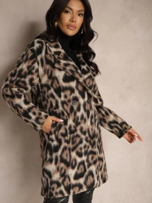 Brązowy Panterkowy Płaszcz Dwurzędowy z Wsuwanymi Kieszeniami Niarelith made in italy