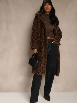 Brązowy Panterkowy Płaszcz Futerko o Jednorzędowym Kroju Otirela ann gissy
