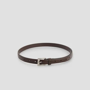 Brązowy pasek z imitacji skóry ze srebrną klamrą House