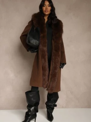 Brązowy Płaszcz z Odpinanym Futerkiem Lillvana