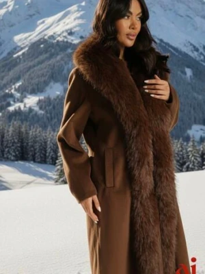 Brązowy Płaszcz z Odpinanym Futerkiem Lillvana