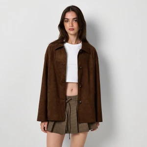 Brązowy pudełkowy płaszcz z imitacji zamszu z podszewką House