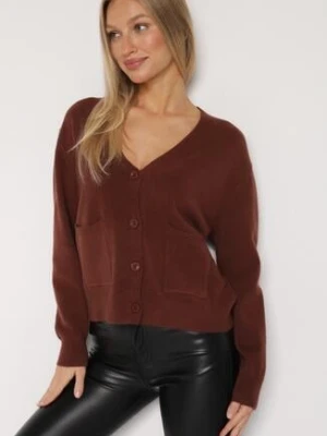 Brązowy Rozpinany Kardigan z Dodatkiem Kaszmiru Vetirira