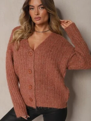 Brązowy Rozpinany Kardigan z Wełną i Ściągaczami przy Rękawach Ciarella acajo