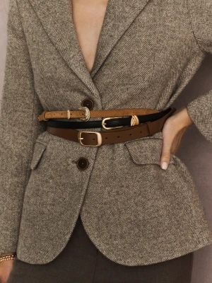 Brązowy skórzany pasek z zamszu z ozdobną sprzączką TARANKO