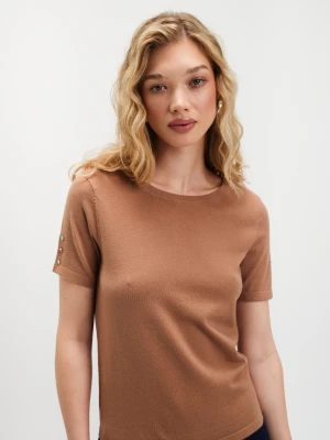Brązowy sweter basic z krótkim rękawem Top Secret
