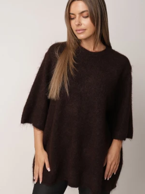 Brązowy Sweter o Kroju Oversize z Dodatkiem Wełny i Surowym Wykończeniem Oriada Bisou's Project