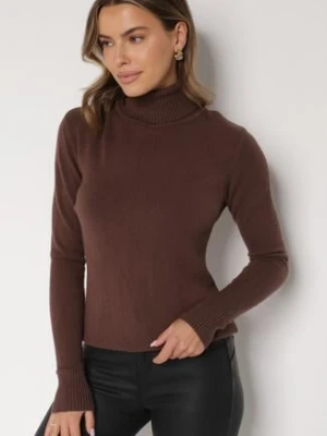 Brązowy Sweter z Golfem z Domieszką Kaszmiru i Wiskozy Zaisma