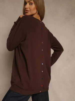 Brązowy Sweter z Kaszmirem Ozdobiony Kieszeniami Saniswena