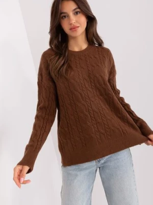 Brązowy sweter z warkoczami i ściągaczami