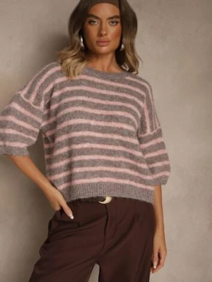 Brązowy Sweter z Wełną Ozdobiony Paskami i Bufiastymi Rękawami Rilesse jumelle