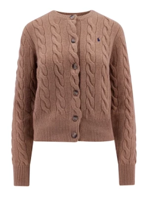 Brązowy Sweter z Włóczki z Dekoltem w Serek Ralph Lauren