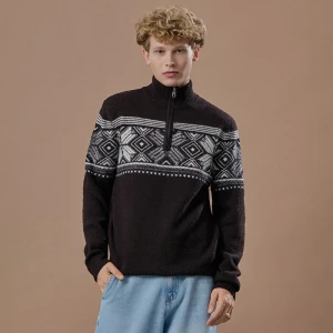 Brązowy sweter z zamkiem i wzorem House