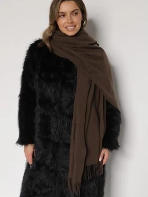 Brązowy Szalik Długi z Frędzlami z Domieszką Wełny Torilisa