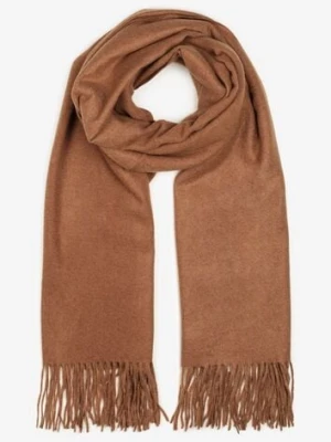 Brązowy Szalik Wykończony Frędzlami z Tkaniny Valleria