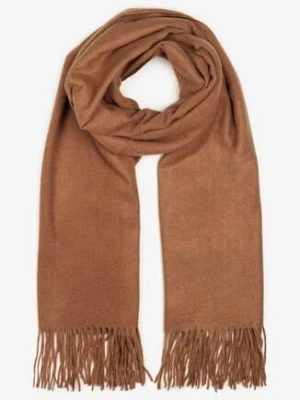 Brązowy Szalik z Tkaniny Wykończony Frędzlami Teofilla