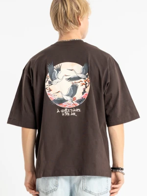 Brązowy t-shirt LOOSE z autorską grafiką z tyłu Reporter