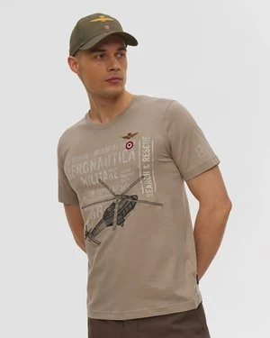Brązowy T-shirt Męski Aeronautica Militare