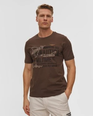 Brązowy T-shirt Męski Aeronautica Militare