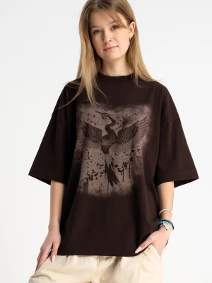 Brązowy t-shirt OVERSIZE z autorską grafiką z przodu Reporter