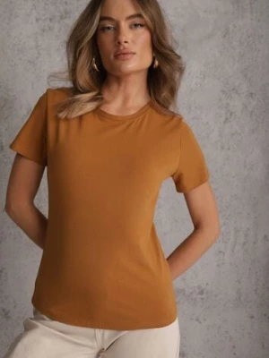 Brązowy T-shirt z Bawełny z Okrągłym Dekoltem Nedima jstyle
