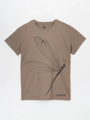 Brązowy t-shirt z czarnym nadrukiem z przodu Reporter Young