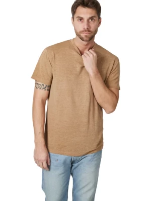 Brązowy T-shirt z Krótkim Rękawem z Mieszanki Lnianej Amaránto