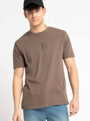 Brązowy t-shirt z minimalistyczną grafiką z przodu Reporter Young