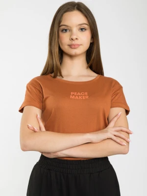 Brązowy T-shirt z ozdobnym napisem Reporter
