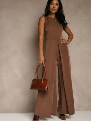 Brązowy Taliowany Kombinezon Ozdobiony Zakładkami Berinola