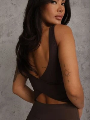 Brązowy Top Sportowy z Dekoltem i Skrzyżowanymi Paskami na Plecach Helynore yu & me