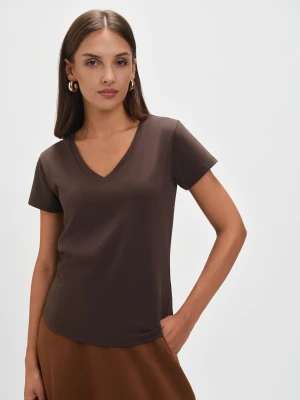 Brązowy top z dekoltem v Top Secret