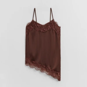 Brązowy top z koronką i asymetrycznym dołem House