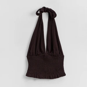 Brązowy top z wiązaniem na szyi i elastycznym pasem House