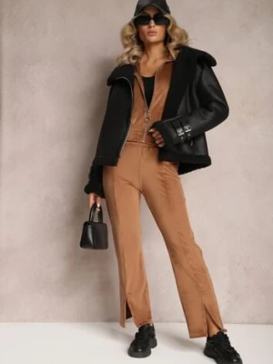 Brązowy Welurowy Komplet Dresowy z Bluzą i Spodniami Lunamea