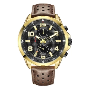 Brązowy zegarek męski pasek duży solidny Perfect CH05L brązowy, beżowy Merg