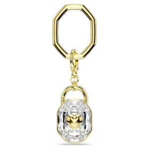 Brelok do kluczy, Szlif owalny, Biały, Powłoka w odcieniu złota Swarovski