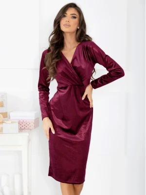 Brokatowa sukienka z kopertowym dekoltem PANDORA - bordowa  magmac 