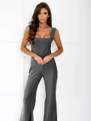 Brokatowy kombinezon z szerokimi nogawkami RONY - srebrny  magmac 