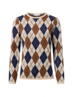 brookshire Wełniany sweter damski Kobiety Wełna beżowy|brązowy|niebieski w kratkę,