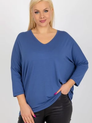Brudnoniebieska bluzka plus size z dekoltem V RELEVANCE