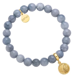 Brudnoniebieska bransoletka z anhydrytu ze złotymi liśćmi palmy SOTHO