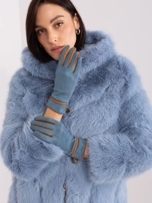 Brudnoniebieskie rękawiczki z plecionymi paskami Wool Fashion Italia
