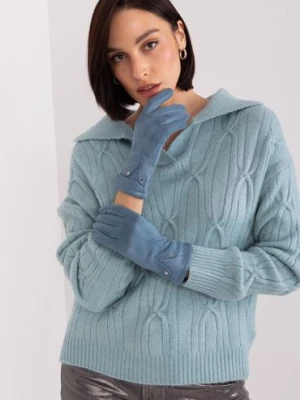 Brudnoniebieskie rękawiczki ze wstawkami z ekoskóry Wool Fashion Italia